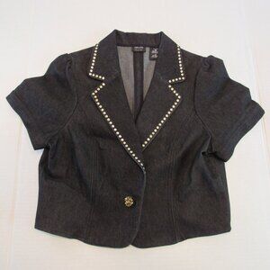 Nicole by Nicole Miller Black Stretch Denim Short Sleeve Cropped Jacket Size 14